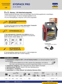 GYS GYSPACK PRO 026155 Netzunabhängiges Starthilfegerät + Stromquelle 12V -Werkzeug Günstiges Geschäft 026155 td5adec599c961d