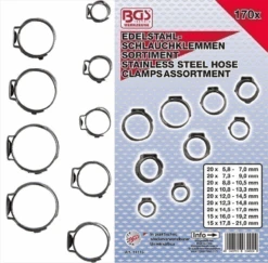 BGS Edelstahl-Schlauchklemmen-Sortiment | Ø 5,8 - 21 Mm | 170-tlg. – 14115