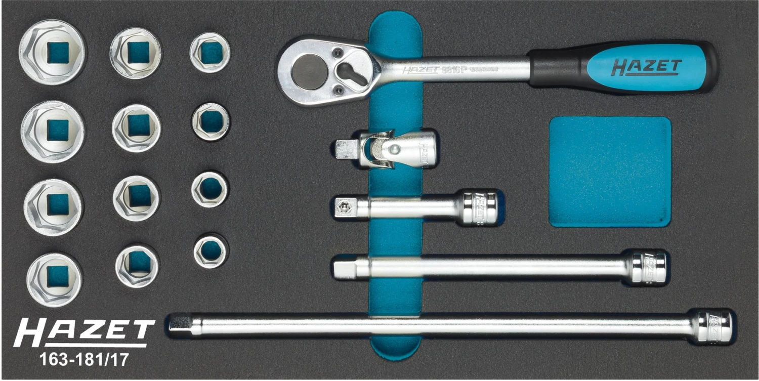 HAZET Steckschlüsselsatz 10mm 3/8 Zoll Außen-Sechskant-Tractionsprofil 17-teilig 163-181/17 1 HAZET Steckschlüsselsatz 10mm 3/8 Zoll Außen-Sechskant-Tractionsprofil 17-teilig 163-181/17