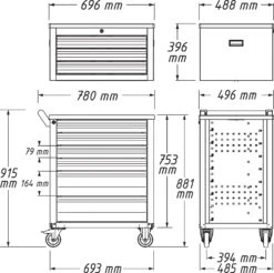 HAZET Werkzeugwagen Materialwagen Montagewagen Mit 6 Schubfächern 177-6 -Werkzeug Günstiges Geschäft 177 23skizze