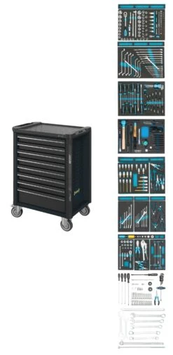 HAZET Werkstattwagen In Schwarzgrau 8 Schubladen + 300 Werkzeugen 179N-8-RAL7021