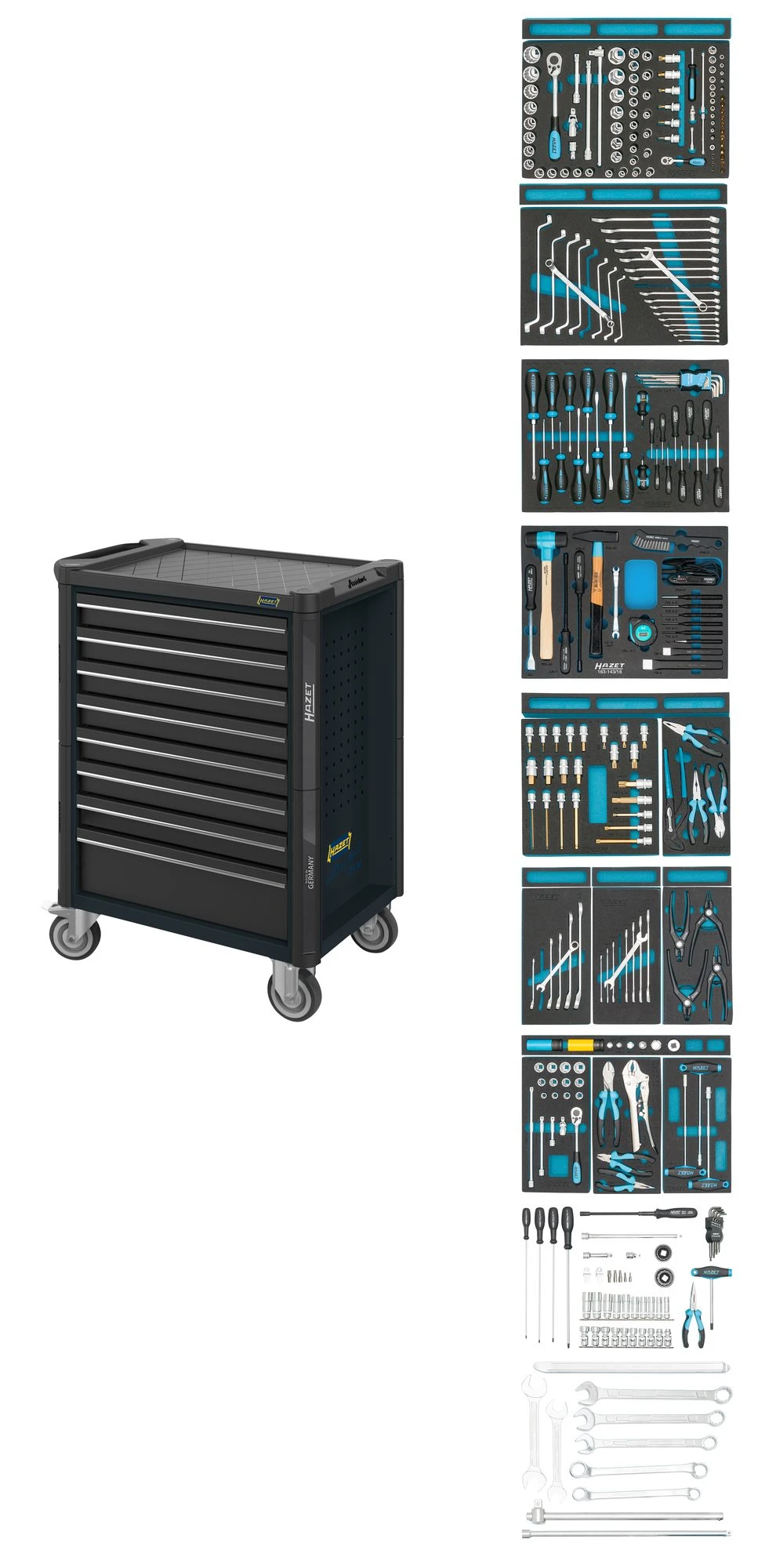 HAZET Werkstattwagen In Schwarzgrau 8 Schubladen + 300 Werkzeugen 179N-8-RAL7021 1 HAZET Werkstattwagen In Schwarzgrau 8 Schubladen + 300 Werkzeugen 179N-8-RAL7021