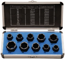 BGS DIY Spezial-Steckschlüssel-Einsatz-Satz / Schraubenausdreher | 10 Mm (3/8") / Außensechskant | SW 9 - 19 Mm | 10-tlg. – 20210