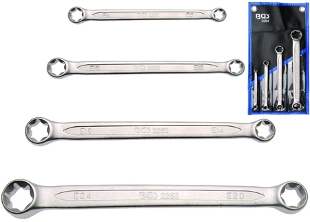 BGS Doppel-Ringschlüssel-Satz Mit E-Profil-Ringköpfen | SW E6 X E8 - E20 X E24 | 4-tlg. – 2264 2 BGS Doppel-Ringschlüssel-Satz Mit E-Profil-Ringköpfen | SW E6 X E8 - E20 X E24 | 4-tlg. – 2264 – Bild 2