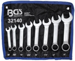 BGS Maul-Ringschlüssel-Satz | Extra Kurz | Zollgrößen | SW 3/8" - 7/8" | 8-tlg. – 32140