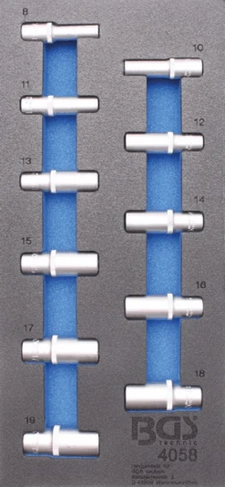 BGS Werkstattwageneinlage 1/3: Steckschlüssel-Einsätze Sechskant | Tief | 11-tlg. – 4058