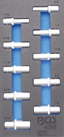 BGS Werkstattwageneinlage 1/3: Steckschlüssel-Einsätze Sechskant | In Zollgrößen | Tief | 10-tlg. – 4098