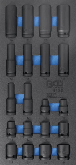 BGS Werkstattwageneinlage 1/3: Kraft-Steckschlüssel-Einsätze Sechskant | 20-tlg. – 4130