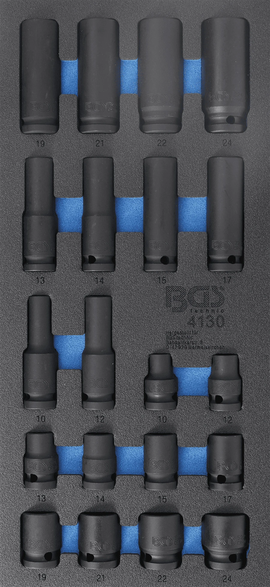 BGS Werkstattwageneinlage 1/3: Kraft-Steckschlüssel-Einsätze Sechskant | 20-tlg. – 4130 1 BGS Werkstattwageneinlage 1/3: Kraft-Steckschlüssel-Einsätze Sechskant | 20-tlg. – 4130