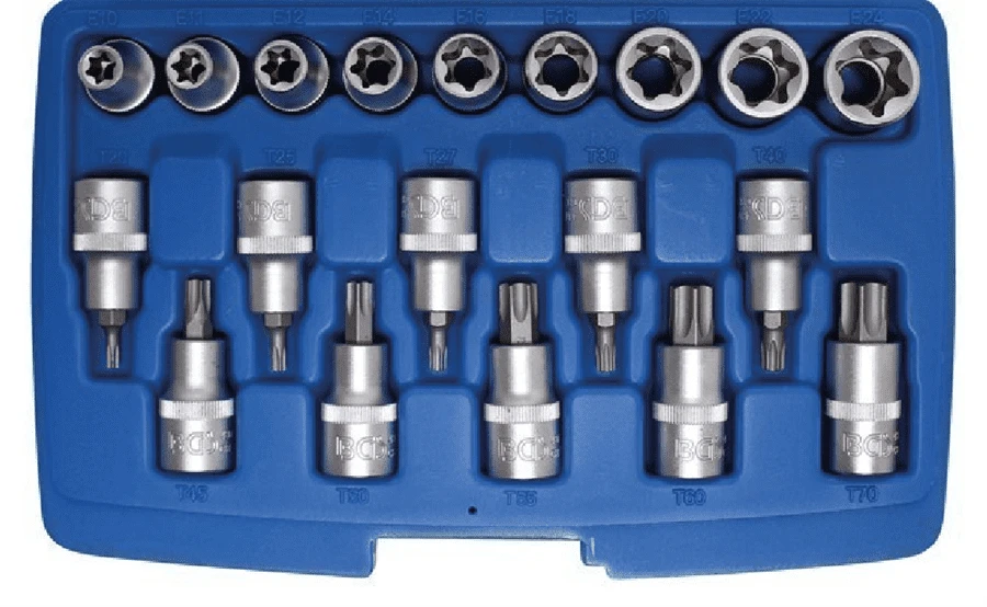 BGS Bit-Einsatz-/Steckschlüssel-Einsatz-Satz | 12,5 Mm (1/2") | E-Profil / T-Profil (für Torx) | 19-tlg. – 5100 1 BGS Bit-Einsatz-/Steckschlüssel-Einsatz-Satz | 12,5 Mm (1/2") | E-Profil / T-Profil (für Torx) | 19-tlg. – 5100