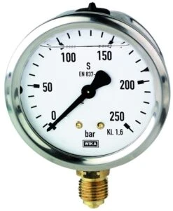 Riegler Glyzerinmanometer, CrNi-Stahl, G 1/4 Unten, 0 - 60 Bar, Ø 63