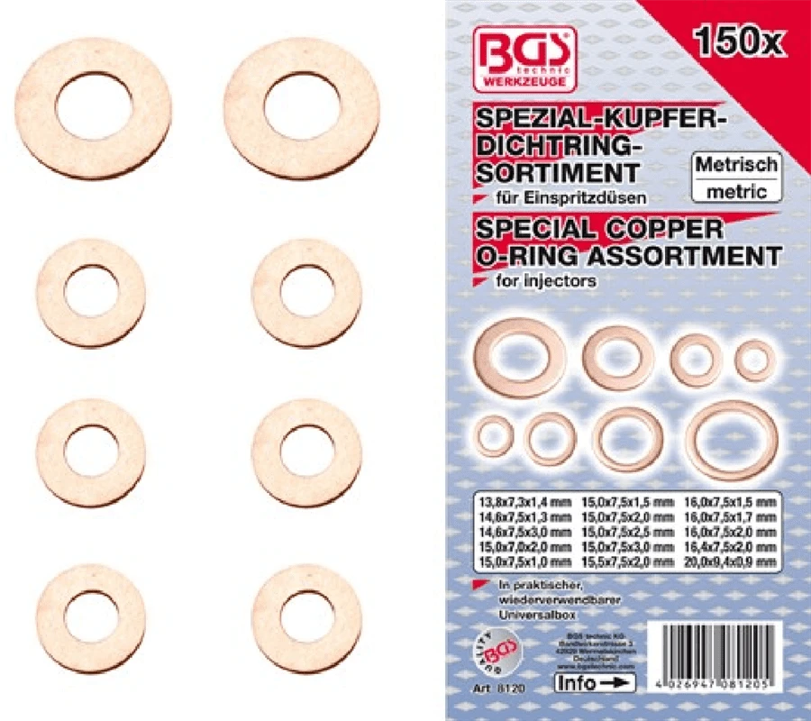 BGS Einspritzdüsen-Kupferring-Sortiment | 150-tlg. – 8120 1 BGS Einspritzdüsen-Kupferring-Sortiment | 150-tlg. – 8120