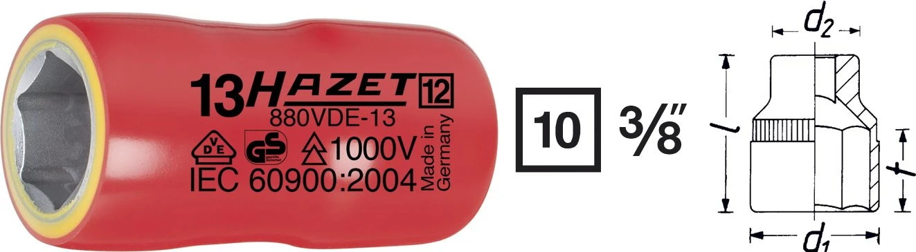 HAZET Steckschlüssel VDE 10mm 3/8 Zoll Außen-Sechskant-Tractionsprofil 16 880VDE-16 1 HAZET Steckschlüssel VDE 10mm 3/8 Zoll Außen-Sechskant-Tractionsprofil 16 880VDE-16