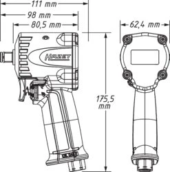 HAZET Schlagschrauber Extra Kurz 1200 Nm 12,5mm 1/2 Zoll Jumbo Hammer-Schlagwerk 9012M-1 -Werkzeug Günstiges Geschäft 9012m 1 23skizze