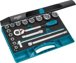 HAZET Steckschlüsselsatz 12,5mm 1/2 Zoll Außen-Sechskant-Tractionsprofil 17-teilig 906