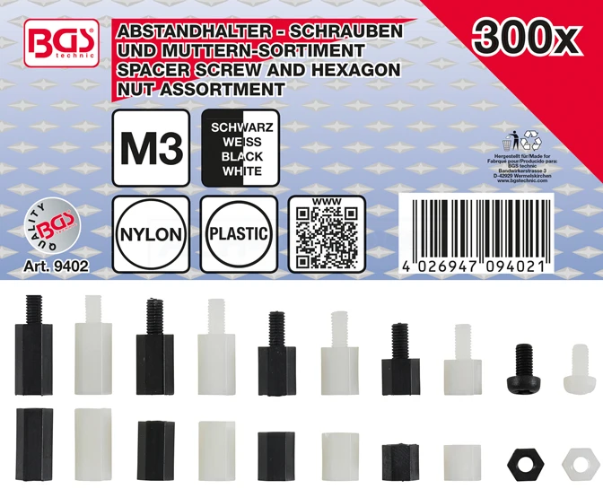 BGS Abstandhalter-Schrauben Und Sechskant-Muttern-Sortiment | Nylon | 300-tlg. – 9402 1 BGS Abstandhalter-Schrauben Und Sechskant-Muttern-Sortiment | Nylon | 300-tlg. – 9402