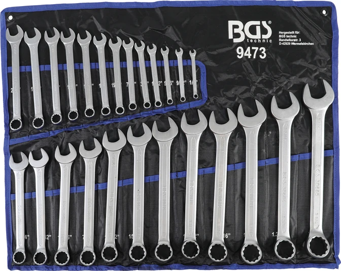 BGS Maul-Ringschlüssel-Satz | Zollgrößen | SW 1/4" - 1.1/4" | 25-tlg. – 9473 1 BGS Maul-Ringschlüssel-Satz | Zollgrößen | SW 1/4" - 1.1/4" | 25-tlg. – 9473