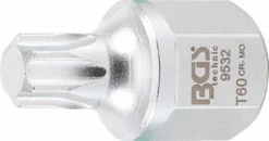 BGS Keilrippenriemen-Bit-Einsatz | 12,5 Mm (1/2"), Außensechskant SW 22 Mm | T-Profil (für Torx) T60 – 9532