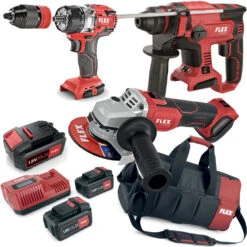FLEX PACK Akku Bohrhammer Winkelschleifer Bohrschrauber 3x Akku LG + Tasche