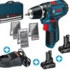 BOSCH Akku Bohrschrauber 12V-15 2x 4Ah 39tlg Zubehör Ladegerät Tasche