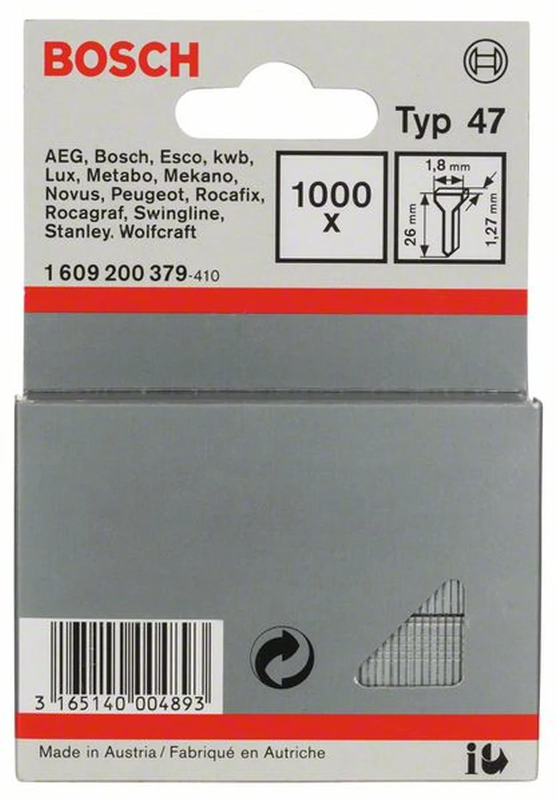 Bosch Tackernagel Typ 47 1,8 X 1,27 X 26 Mm 1000er-Pack 1609200379 1 Bosch Tackernagel Typ 47 1,8 X 1,27 X 26 Mm 1000er-Pack 1609200379
