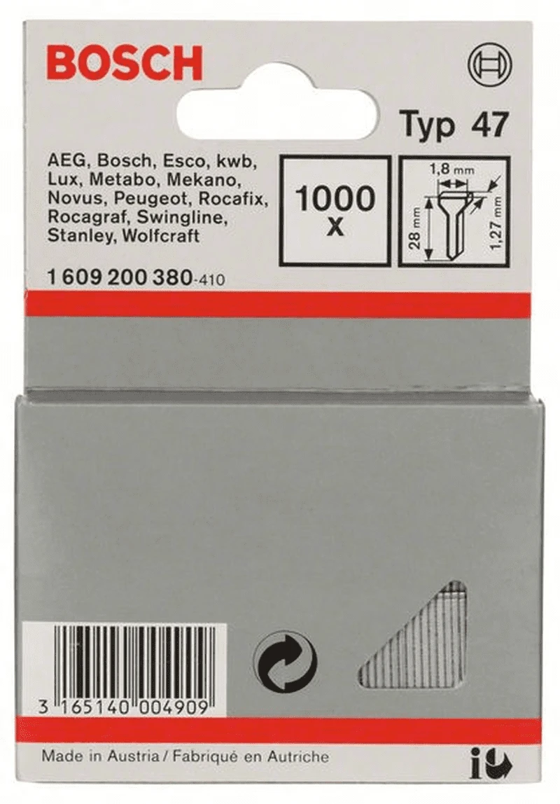 Bosch Tackernagel Typ 47 1,8 X 1,27 X 28 Mm 1000er-Pack 1609200380 1 Bosch Tackernagel Typ 47 1,8 X 1,27 X 28 Mm 1000er-Pack 1609200380