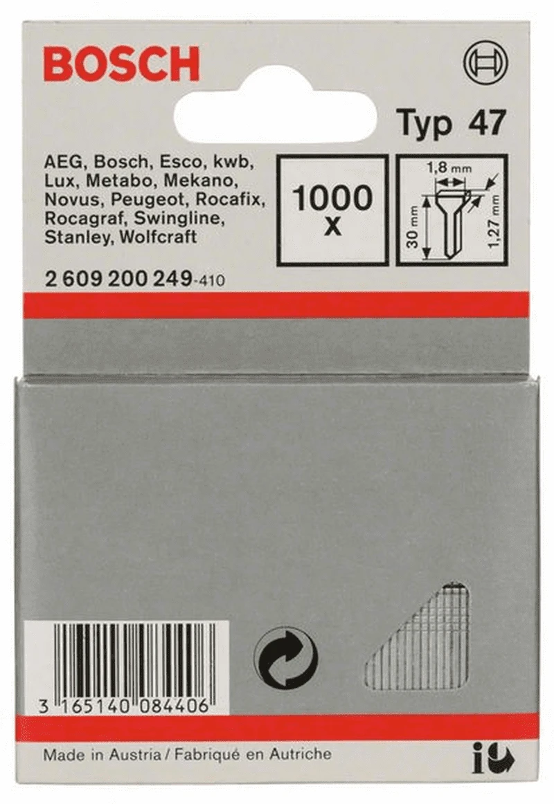 Bosch Tackernagel Typ 47 1,8 X 1,27 X 30 Mm 1000er-Pack 2609200249 1 Bosch Tackernagel Typ 47 1,8 X 1,27 X 30 Mm 1000er-Pack 2609200249
