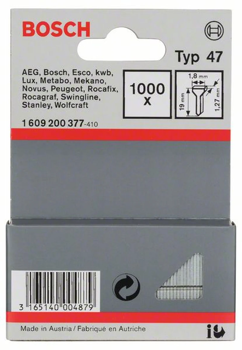 Bosch Tackernagel Typ 47 1,8 X 1,27 X 19 Mm 1000er-Pack 1609200377 1 Bosch Tackernagel Typ 47 1,8 X 1,27 X 19 Mm 1000er-Pack 1609200377