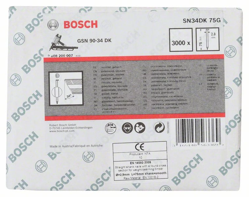 Bosch D-Kopf Streifennagel SN34DK 75G 2,8 Mm 75 Mm Verzinkt Glatt 2608200007 1 Bosch D-Kopf Streifennagel SN34DK 75G 2,8 Mm 75 Mm Verzinkt Glatt 2608200007