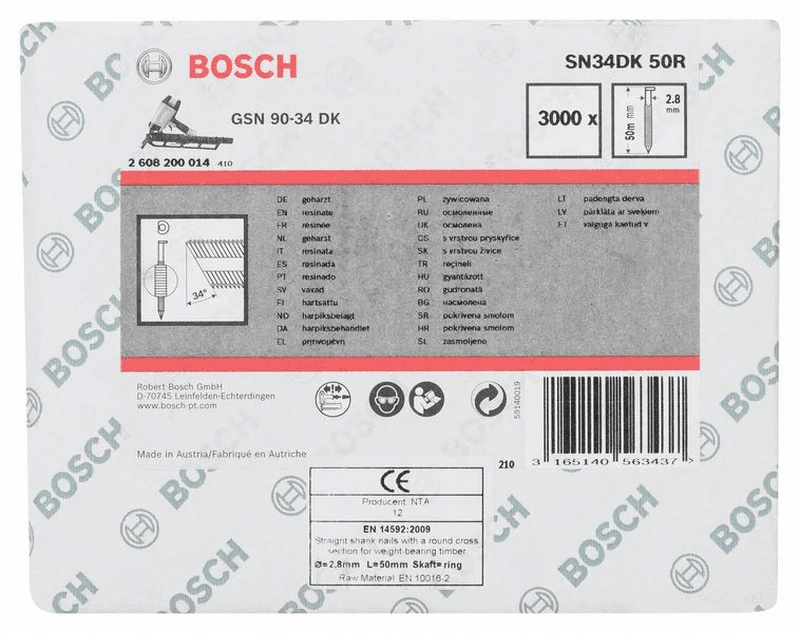 Bosch D-Kopf Streifennagel SN34DK 50R 2,8 Mm 50 Mm Blank Gerillt 2608200014 1 Bosch D-Kopf Streifennagel SN34DK 50R 2,8 Mm 50 Mm Blank Gerillt 2608200014