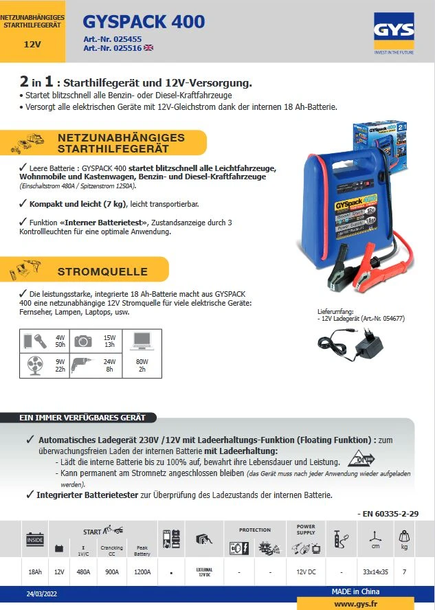 GYS GYSPACK AUTO Netzunabhäniges Starthilfegerät 12V 480A 7kg - 025455 3 GYS GYSPACK AUTO Netzunabhäniges Starthilfegerät 12V 480A 7kg - 025455 – Bild 3