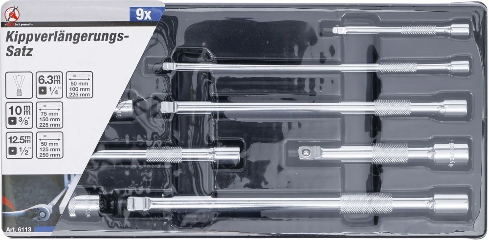 BGS DIY Kippverlängerungs-Satz | 6,3 Mm (1/4") / 10 Mm (3/8") / 12,5 Mm (1/2") | 9-tlg. – 6113 4 BGS DIY Kippverlängerungs-Satz | 6,3 Mm (1/4") / 10 Mm (3/8") / 12,5 Mm (1/2") | 9-tlg. – 6113 – Bild 4